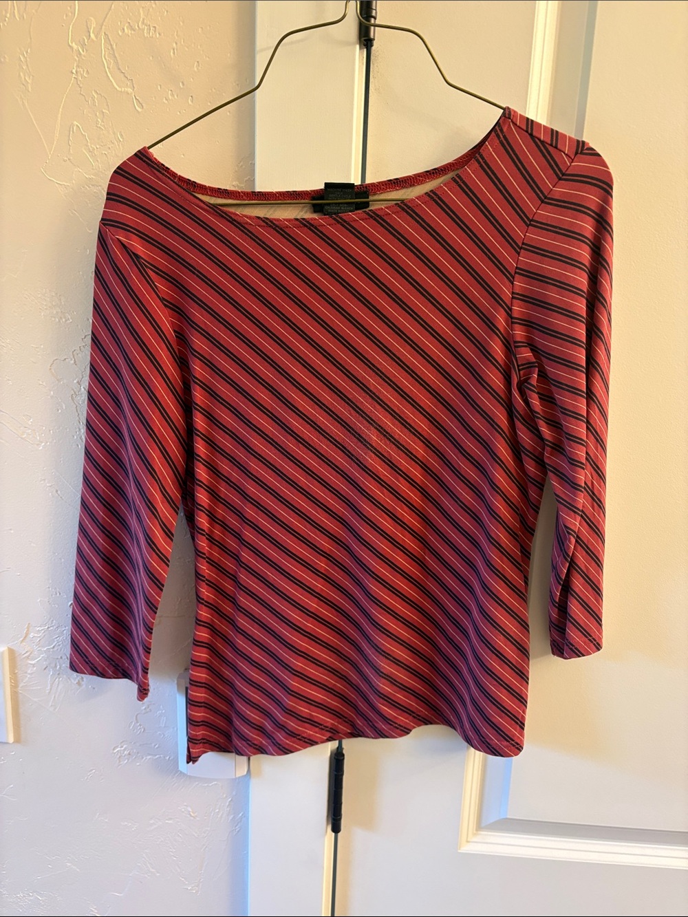 The Limited Pink and Black Striped Boatneck Long Sleeve Top